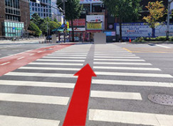 大通りの横断歩道を渡ります。