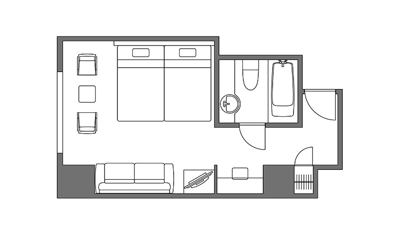 <em class="cat">Pure Wellness Room</em>デラックスツイン（トリプル）の間取り